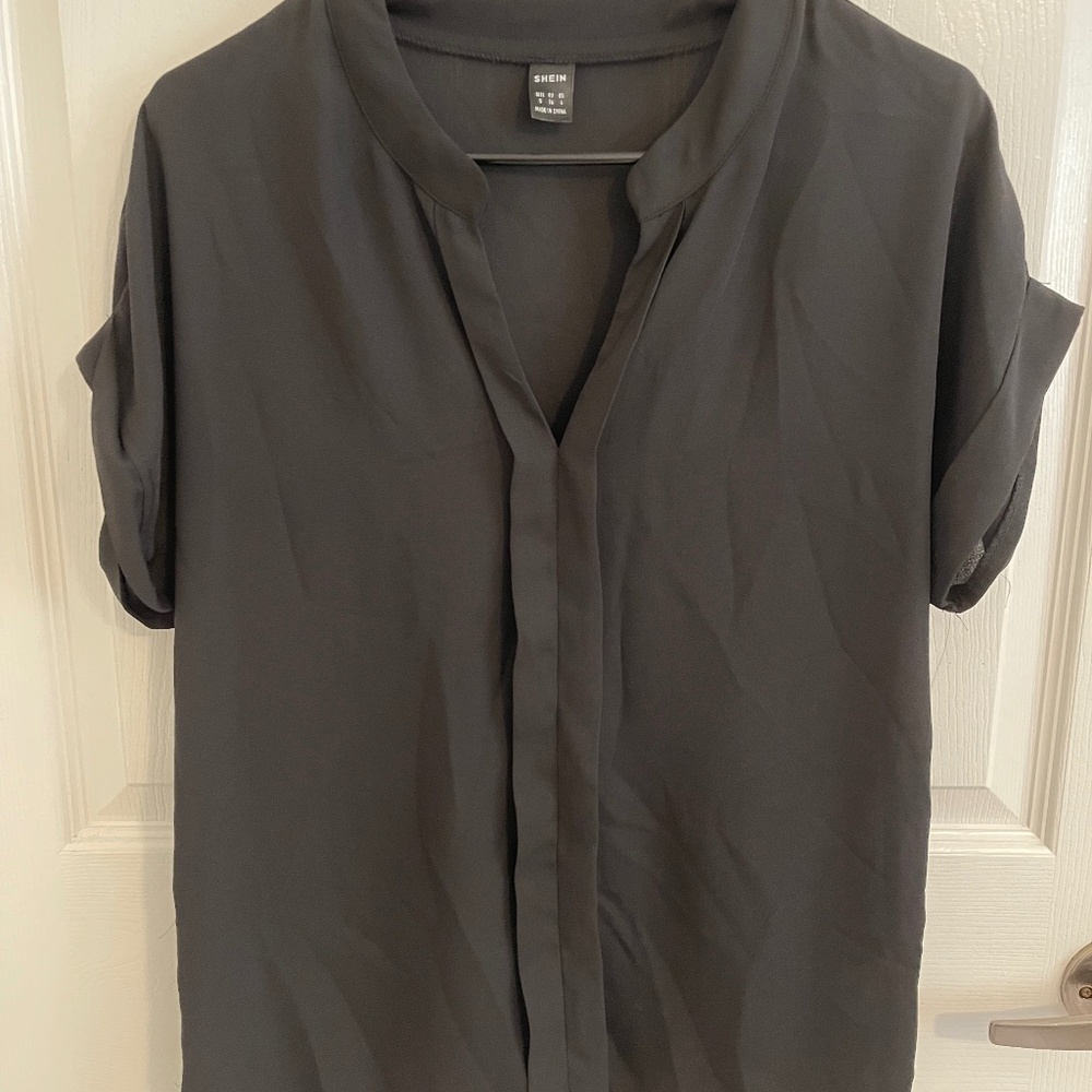 SHEIN Clasi Notched Neck Dolman Sleeve Shirt